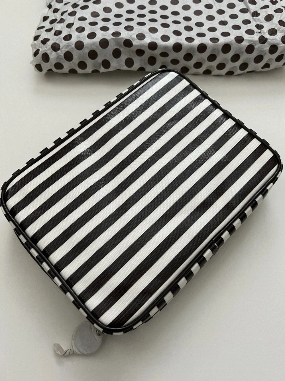 Henri Bendel Brown & White centenial Stripe Cosmetic/brush Case